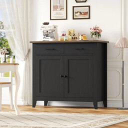 Black 91Cm Sideboard With 2 Drawers & 2 Doors, Modern Kitchen Storage Cabinet - thumbnail 3