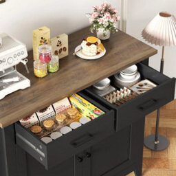 Black 91Cm Sideboard With 2 Drawers & 2 Doors, Modern Kitchen Storage Cabinet - thumbnail 4