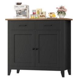 Black 91Cm Sideboard With 2 Drawers & 2 Doors, Modern Kitchen Storage Cabinet - thumbnail 1