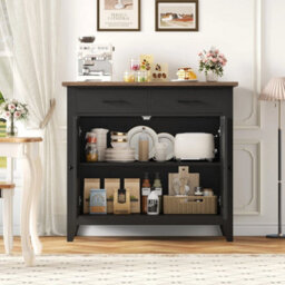 Black 91Cm Sideboard With 2 Drawers & 2 Doors, Modern Kitchen Storage Cabinet - thumbnail 2