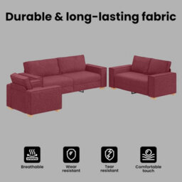 Vidaxl Sofa Set With Cushion 3 Pcs Wine Red 220 X 78 X 84 Cm Fabric - thumbnail 7