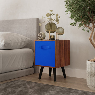 Urbn-Living Urbnliving 51Cm Height Teak Wooden Cube Storage Bookcase Black Legs Bedroom With Dark Blue Inserts - image 1