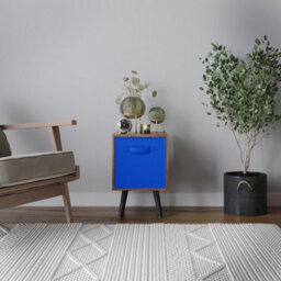 Urbn-Living Urbnliving 51Cm Height Teak Wooden Cube Storage Bookcase Black Legs Bedroom With Dark Blue Inserts - thumbnail 2