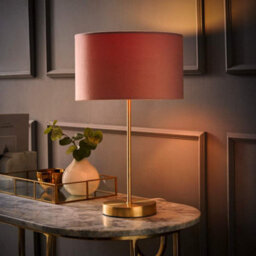 Valuelights Charles Gold Table Lamp With Blush Velvet Shade And Bulb