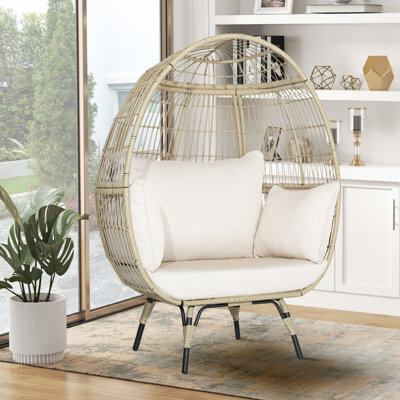 Costway Rattan Egg Chair Oversized Lounger Indoor Outdoor Wicker Chair With 4 Cushions - image 1
