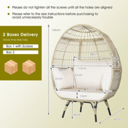 Costway Rattan Egg Chair Oversized Lounger Indoor Outdoor Wicker Chair With 4 Cushions - thumbnail 3