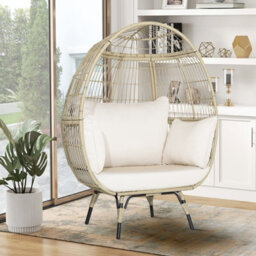 Costway Rattan Egg Chair Oversized Lounger Indoor Outdoor Wicker Chair With 4 Cushions - thumbnail 1