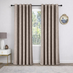Oxford Homeware Eyelet Beige Linen Effect Curtains Fully Lined 100% Blackout Thermal Insulated Curtain Pair (W)168Cmx(L)228Cm