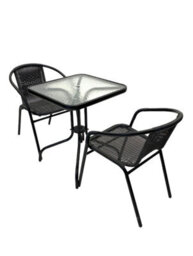 Black Rattan Balcony Set Square Glass Table & 2 Rattan Chairs Be Furniture - thumbnail 2