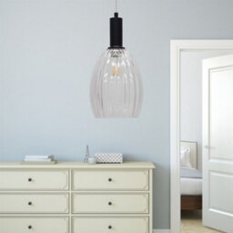 First Choice Lighting Set Of 2 Birch - Clear Fluted Glass Black Deco Pendant Fittings - thumbnail 5