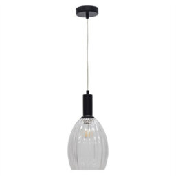 First Choice Lighting Set Of 2 Birch - Clear Fluted Glass Black Deco Pendant Fittings - thumbnail 2