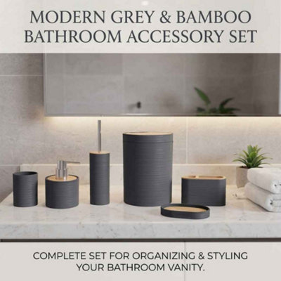 15 Piece Bathroom Essentials Set Black Colour Soap Dispenser Toothbrush Holder Organiser - image 1