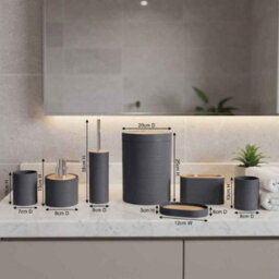 15 Piece Bathroom Essentials Set Black Colour Soap Dispenser Toothbrush Holder Organiser - thumbnail 2