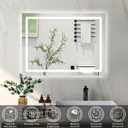 Probaty Bathrooms Bathroom Mirror 1000X800mm Dimmable Led With Anti-Fog Ip44 Rated Illuminated Backlit Wall Mounted Touch Switch Vanity Mirror - thumbnail 2