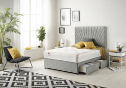 "Somnior Beds Platinum Divan Bed Set With 4 Drawers With Mattress & 30"" Headboard - Tweed Fabric, Grey, 4Ft6 Double" - thumbnail 3