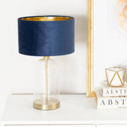 Valuelights Jessy Glass With Gold Trim Table Lamp With Navy Blue Velvet With Gold Inner Lamp Shade And Led Bulb - thumbnail 3
