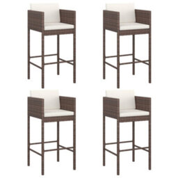 Vidaxl Bar Stools 4 Pcs With Cushions Brown Poly Rattan - thumbnail 2