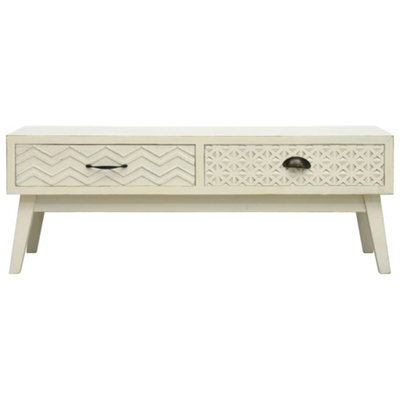 Berkfield Durable Coffee Table With 2 Drawers Carving Grey 110X50X40 Cm Wood - image 1