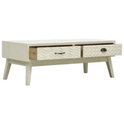 Berkfield Durable Coffee Table With 2 Drawers Carving Grey 110X50X40 Cm Wood - thumbnail 3