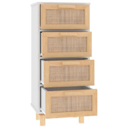 Berkfield Sideboard White 40X30X90 Cm Solid Wood Pine And Natural Rattan - thumbnail 5