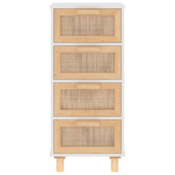 Berkfield Sideboard White 40X30X90 Cm Solid Wood Pine And Natural Rattan - thumbnail 4