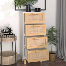 Berkfield Sideboard White 40X30X90 Cm Solid Wood Pine And Natural Rattan - thumbnail 3