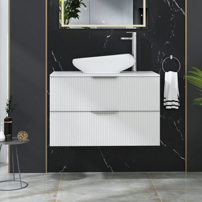 Royal Bathrooms Evora 800mm Matt White Fluted Wall Hung Countertop Vanity Unit 2 Drawer With Nova Basin - image 1