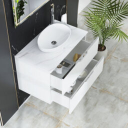 Royal Bathrooms Evora 800mm Matt White Fluted Wall Hung Countertop Vanity Unit 2 Drawer With Nova Basin - thumbnail 3