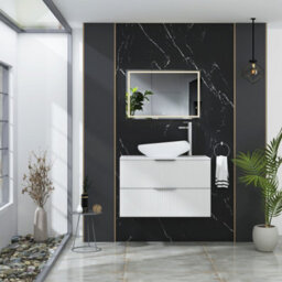 Royal Bathrooms Evora 800mm Matt White Fluted Wall Hung Countertop Vanity Unit 2 Drawer With Nova Basin - thumbnail 2