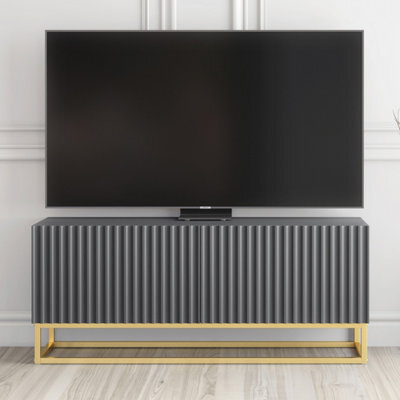 Creative Furniture Ripple Tv Unit 100Cm - Dark Grey With Fluted Doors - image 1