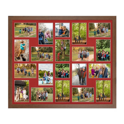 AK Frames 80X70Cm Walnut Modern Multi Photo Frame With Crimson Mount - Holds 20 Apertures (18X) 6X4, (2X) 4X4 Photos - image 1