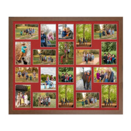 AK Frames 80X70Cm Walnut Modern Multi Photo Frame With Crimson Mount - Holds 20 Apertures (18X) 6X4, (2X) 4X4 Photos