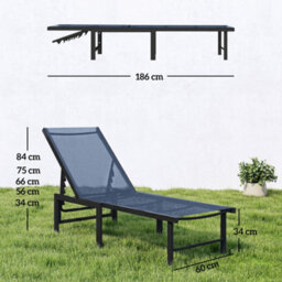 Outsunny Sun Lounger, 5-Level Reclining Sun Lounger Chair, Dark Blue - thumbnail 3