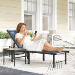 Outsunny Sun Lounger, 5-Level Reclining Sun Lounger Chair, Dark Blue - thumbnail 9