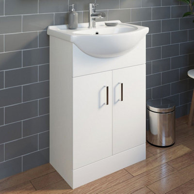 Affine 550mm Floorstanding Bathroom Vanity Unit & Basin Sink Gloss White Tap + Waste - image 1