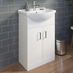 Affine 550mm Floorstanding Bathroom Vanity Unit & Basin Sink Gloss White Tap + Waste - thumbnail 1