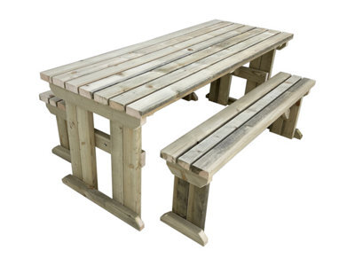 Arbor Garden Solutions Yews Picnic Bench - Wooden Garden Table And Bench Set (5Ft, Natural Finish) - image 1