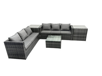 Fimous Outdoor Rattan Garden Furniture Set 6 Seater Patio Lounge Sofa Set With Square Coffee Table 2 Side Table Dark Grey Mixed - image 1