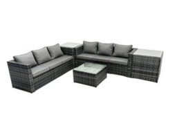 Fimous Outdoor Rattan Garden Furniture Set 6 Seater Patio Lounge Sofa Set With Square Coffee Table 2 Side Table Dark Grey Mixed - thumbnail 2