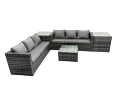 Fimous Outdoor Rattan Garden Furniture Set 6 Seater Patio Lounge Sofa Set With Square Coffee Table 2 Side Table Dark Grey Mixed - thumbnail 1