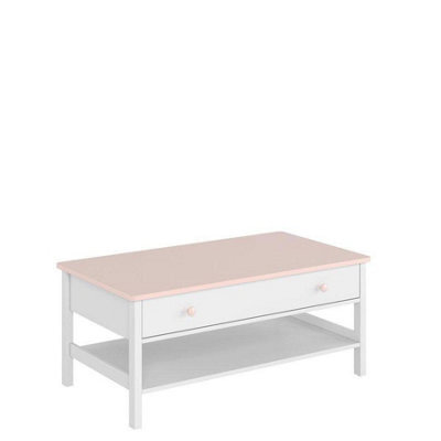 Arte Charming Luna Coffee Table In White Matt & Pink - Versatile Storage With Drawer (H)470mm (W)1100mm (D)600mm