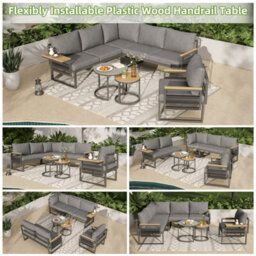 Btm 6-7 Seater Garden Lounge Set, Iron Frame, Reclining Seats, Plastic Wood Table, Grey - thumbnail 2