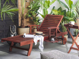 Beliani Sun Lounger Toscana Reclining Acacia Wood Dark Brown - thumbnail 2