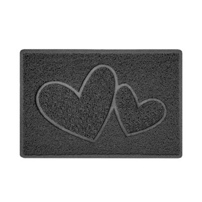 Nicoman Dark Grey Double Heart Embossed Spaghetti Coil Door Mat Dirt-Trapper Washable Barrier Doormat 60Cm X 40Cm - image 1