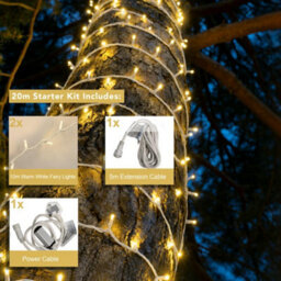 Christmas Tree World Crownvine 20M Fairy Lights Starter Set - 200 Leds Warm White - White Rubber Cable - thumbnail 2