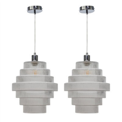 First Choice Lighting Set Of 2 Benson - 7 Tier Large Glass & Chrome Ceiling Pendant Lights - image 1