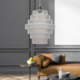 First Choice Lighting Set Of 2 Benson - 7 Tier Large Glass & Chrome Ceiling Pendant Lights - thumbnail 4