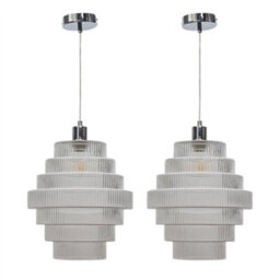 First Choice Lighting Set Of 2 Benson - 7 Tier Large Glass & Chrome Ceiling Pendant Lights - thumbnail 1