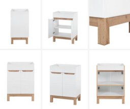 Impact Furniture Freestanding Vanity Unit Bathroom 600mm Floor Standing Sink Cabinet White Gloss Oak Effect Bali - thumbnail 8