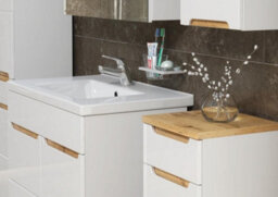 Impact Furniture Freestanding Vanity Unit Bathroom 600mm Floor Standing Sink Cabinet White Gloss Oak Effect Bali - thumbnail 7